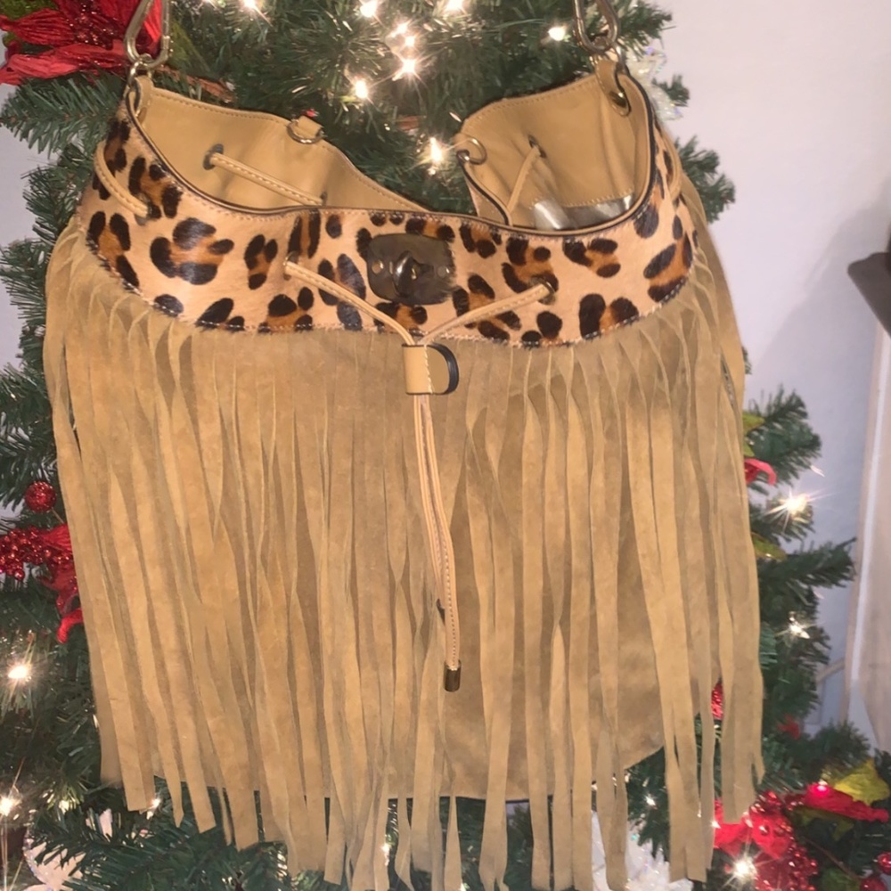 Innue Leopard Fringe Handbag